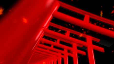 Puertas-Torii-rojo-en-Japón,-animación-japonesa-tradicional,-lazo,