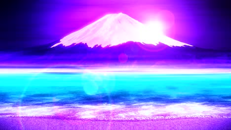 Mt-Fuji-from-Lake,-Traditional-Japanese-New-Year,-Loop-Animation,