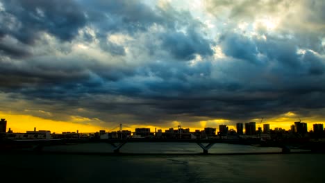 Time-lapse-at-Tokyo-bay-area-wide-shot-zoom-out