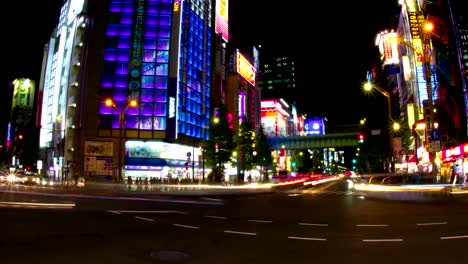 Night-lapse-4K-at-Akihabara-crossing-wide-shot-zoom-out