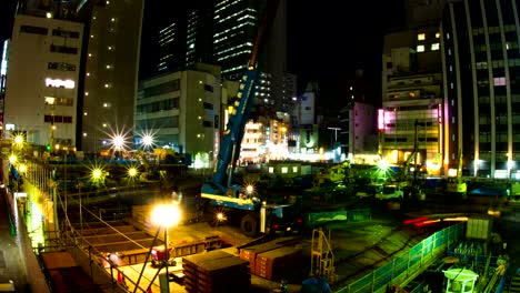 Under-construction-Night-lapse-4K-at-shibuya-wide-shot