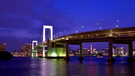 Vista-nocturna-de-la-bahía-de-Tokio,-lapso-de-tiempo.