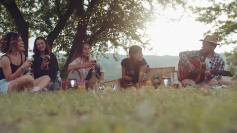 Grupo-de-amigos-pasar-tiempo-haciendo-un-picnic-y-barbacoa.-filmada-en-cámara-lenta