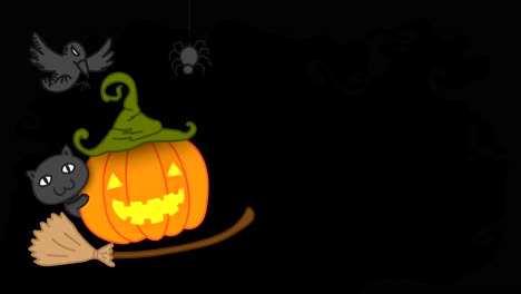 Halloween-Kürbis-Jack-o-Lantern-Kostümset-Hexe-Konzept-Idee-Illustration-isoliert-auf-unheimlich-dunkel-nahtlose-Schleife-Animation-4K-mit-textfreiraum