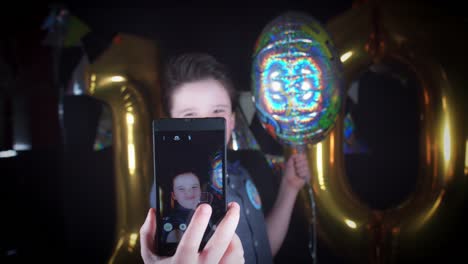 4K-Party-10-Birthday-Boy-Taking-Selfie-on-Phone-Funny