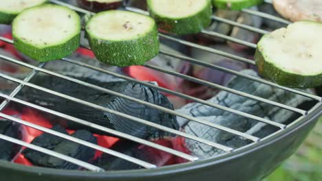 Barbecue-Grill.-Grillen,-Zucchini-und-Champignons