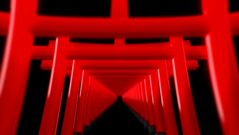 Red-Torii-Gates-in-Japan,-Traditional-Japanese-Animation,-Loop,