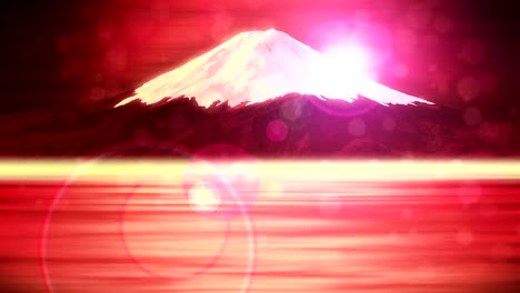 Mt-Fuji-from-Lake,-Traditional-Japanese-New-Year,-Loop-Animation,