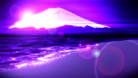 Mt-Fuji-from-Lake,-Traditional-Japanese-New-Year,-Loop-Animation,