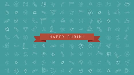 Fondo-de-animación-Purim-fiesta-diseño-plano-con-símbolos-de-esquema-tradicional-icono-y-texto-en-inglés