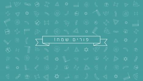 Purim-holiday-flat-design-animation-background-with-traditional-outline-icon-symbols-and-hebrew-text