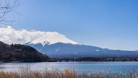 Vista-del-Monte-Fuji-en-kawaguchiko,-Japón-en-el-día-soleado