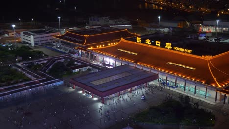 zhuhai-city-night-illuminated-border-port-rooftop-panorama-4k-china