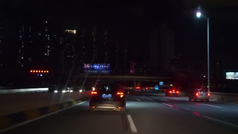 night-time-zhuhai-city-traffic-street-road-trip-front-pov-panorama-4k-china