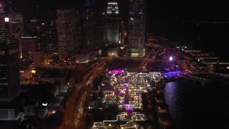 4K-aerial-view-footage-of-Hong-Kong-beautiful-night-scenes-at-Central-District