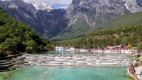 White-Water-River-or-Baishui-River-And-Jade-Dragon-Snow-Mountain-,Lijiang-,Yunnan-,China.