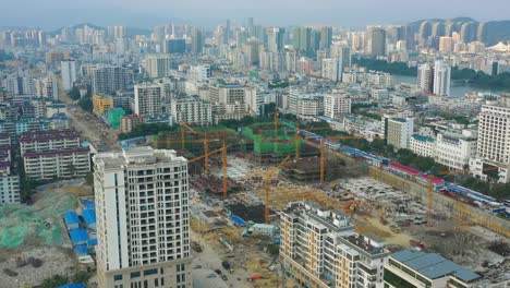 Abend-Zeit-Hainan-Insel-Sanya-Stadt-Bau-Hof-aerial-Panorama-4k-china