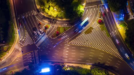 night-illuminated-sanya-traffic-street-crossroad-aerial-timelapse-4k-china