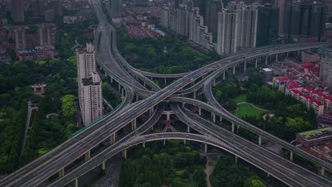 china-summer-day-shanghai-city-traffic-road-junction-roof-top-panorama-4k-time-lapse