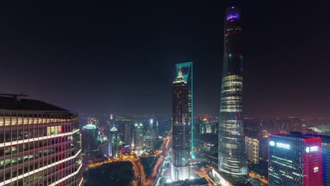 China-Nacht-Beleuchtung-Stadtbild-shanghai-downtown-Dach-Top-Panorama-4k-Zeitraffer