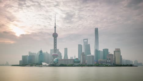 china-sunset-fog-shanghai-cityscape-traffic-river-bay-panorama-4k-time-lapse