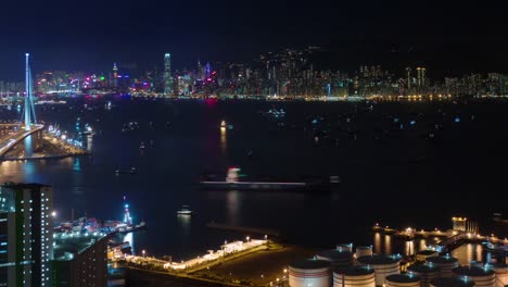 Nacht-Licht-Hongkong-bay-4-k-Zeitraffer-vom-Dach