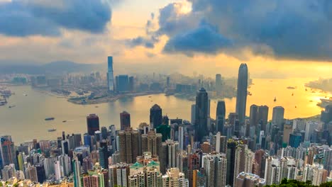 Mirador-alto-de-paisaje-urbano-Hong-Kong-Victoria-pico-de-Hong-Kong,-China-4K-Time-Lapse-(tiro-de-pan)