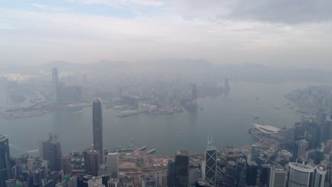 china-hong-kong-city-famous-bay-aerial-morning-fog-sunrise-panorama-4k