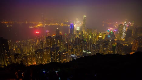 China-el-pico-paisaje-famosa-noche-luz-hong-kong-Bahía-panorama-4k-lapso-de-tiempo