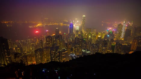 China-das-Peak-Stadtbild-berühmte-Nacht-Licht-Hong-Kong-Bucht-Panorama-4k-Zeitraffer