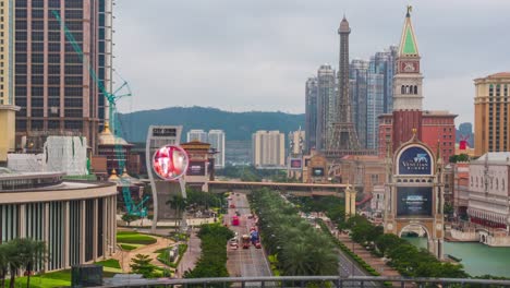 China-Tag-leichte-berühmten-Macau-Casino-Verkehr-Straße-Panorama-4k-Zeitraffer