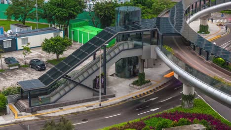 China-Tag-leichte-Macau-Verkehr-Straße-zu-Fuß-Brücke-Bürgersteig-Stadtpanorama-4k-Zeitraffer