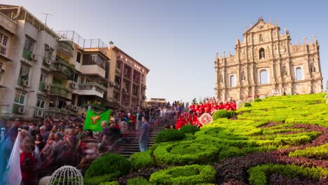 china-sunny-day-macau-famous-ruins-of-saint-paul's-crowded-panorama-4k-time-lapse