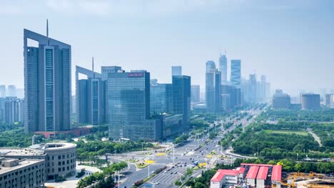 Lapso-de-tiempo-del-paisaje-urbano-en-la-ciudad-de-nanjing,-china,-día-nublado