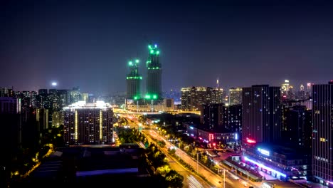 Lapso-de-tiempo-del-paisaje-urbano-en-la-noche-de-Hexi-nanjing-ciudad-nueva,-china