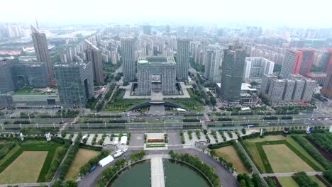 Luftaufnahme-des-Gebäudes-und-die-Stadt-Nanjing,-China