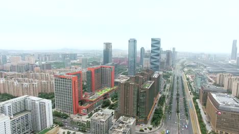 Luftaufnahme-des-Gebäudes-und-die-Stadt-Nanjing,-China