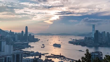 Paisaje-urbano-de-Hong-Kong,-atardecer