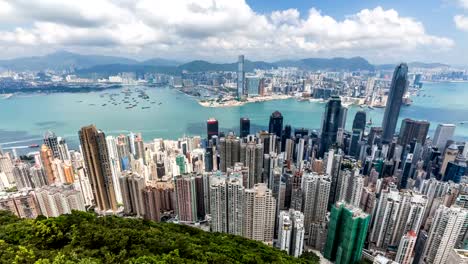 Zeitraffer-von-Hong-Kong-Blick-vom-Berggipfel,-Luftaufnahme,-Landmark-View,