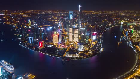 China-Nacht-beleuchtet-berühmten-shanghai-Pudong-downtown-Stadtbild-extra-hohe-aerial-Panorama-4k-Zeitraffer