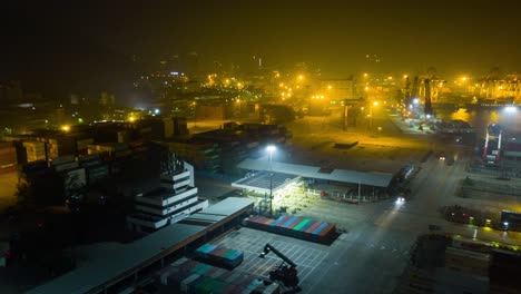 China-Nacht-Zeit-beleuchtete-Stadt-Shenzhen-berühmten-arbeiten-Hafen-Luftbild-Panorama-4k-Zeitraffer