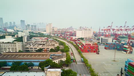 China-Tag-Zeit-Shenzhen-Stadt-berühmten-Hafen-Verkehr-Straße-aerial-Panorama-4k-Zeitraffer