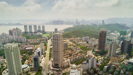 China-día-soleado-zhuhai-paisaje-urbano-centro-aéreo-panorama-4k-lapso-de-tiempo