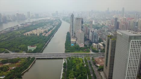 China-guangzhou-paisaje-urbano-río-Perla-día-tiempo-aéreo-panorama-4k