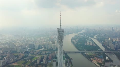 Tag-Zeit-Guangzhou-Stadtbild-am-Flussufer-Kanton-Turm-aerial-Panorama-4k-china