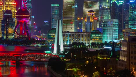 Nacht-shanghai-Pudong-downtown-Brücke-auf-dem-Dach-Verkehr-Fluss-4k-Zeitraffer-China