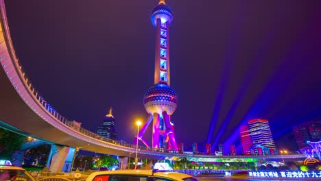 Nacht-erleuchtet-shanghai-berühmten-Perle-oriental-Tower-Bridge-Ansicht-4k-Zeit-verfallen-China