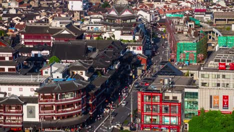 Dämmerung-alte-Stadt-voll-Verkehr-Straße-auf-dem-Dach-4k-Zeitraffer-China-shanghai