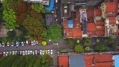 china-day-time-wuhan-city-living-block-rooftop-car-parking-aerial-panorama-4k