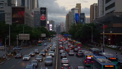 Crepúsculo-ciudad-de-shenzhen-tráfico-céntrico-puente-calle-panorama-4k-china